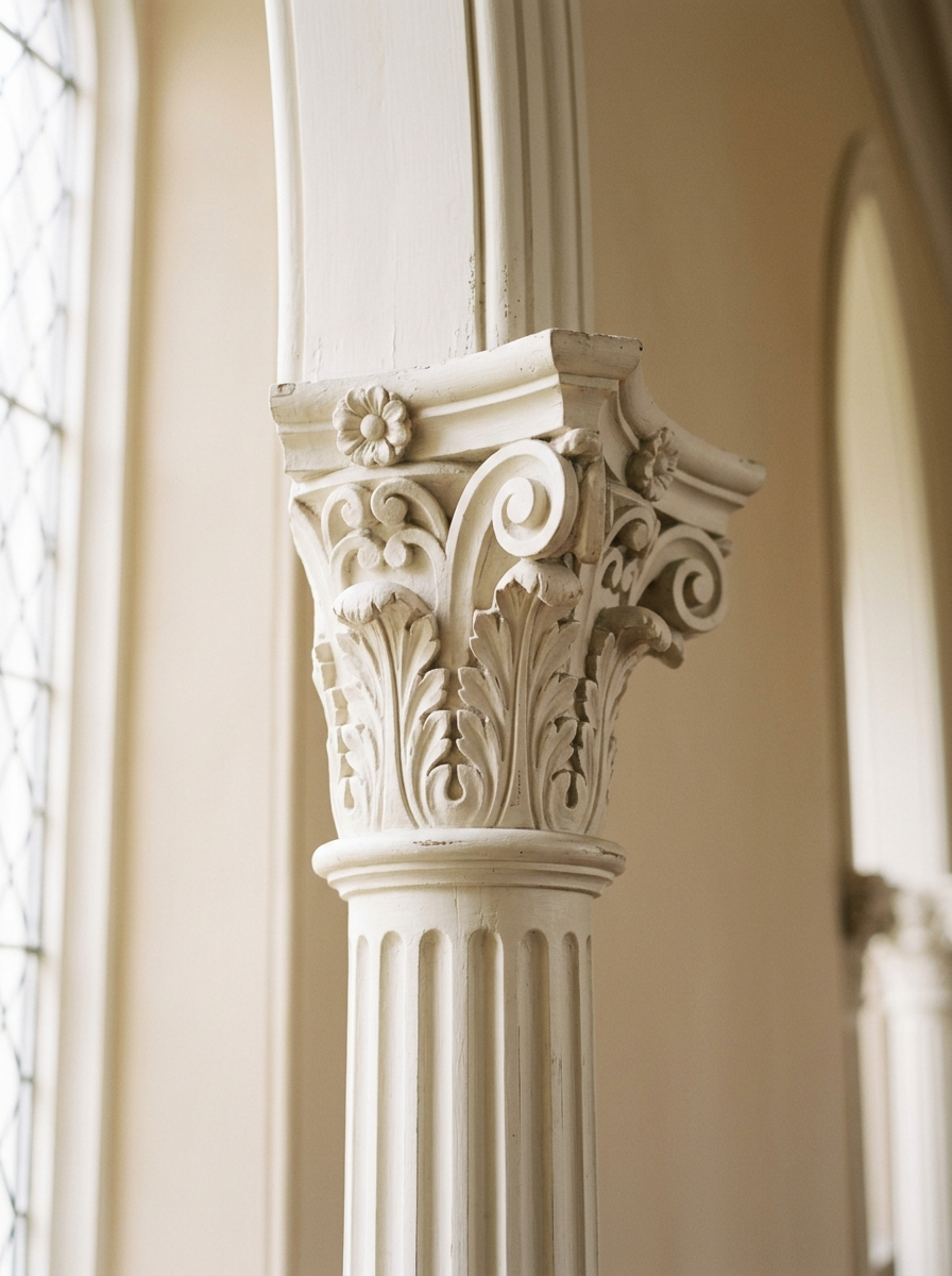 Detail van gerestaureerd houten kerkornament vakmanschap bij kerkrestauratie door VDB Schilderwerken