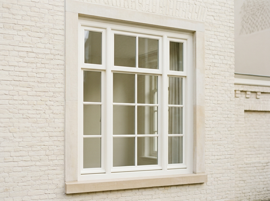 Volledig gerenoveerd klassiek buitenkozijn op herenhuisgevel, kozijnen renovatie door VDB Schilderwerken