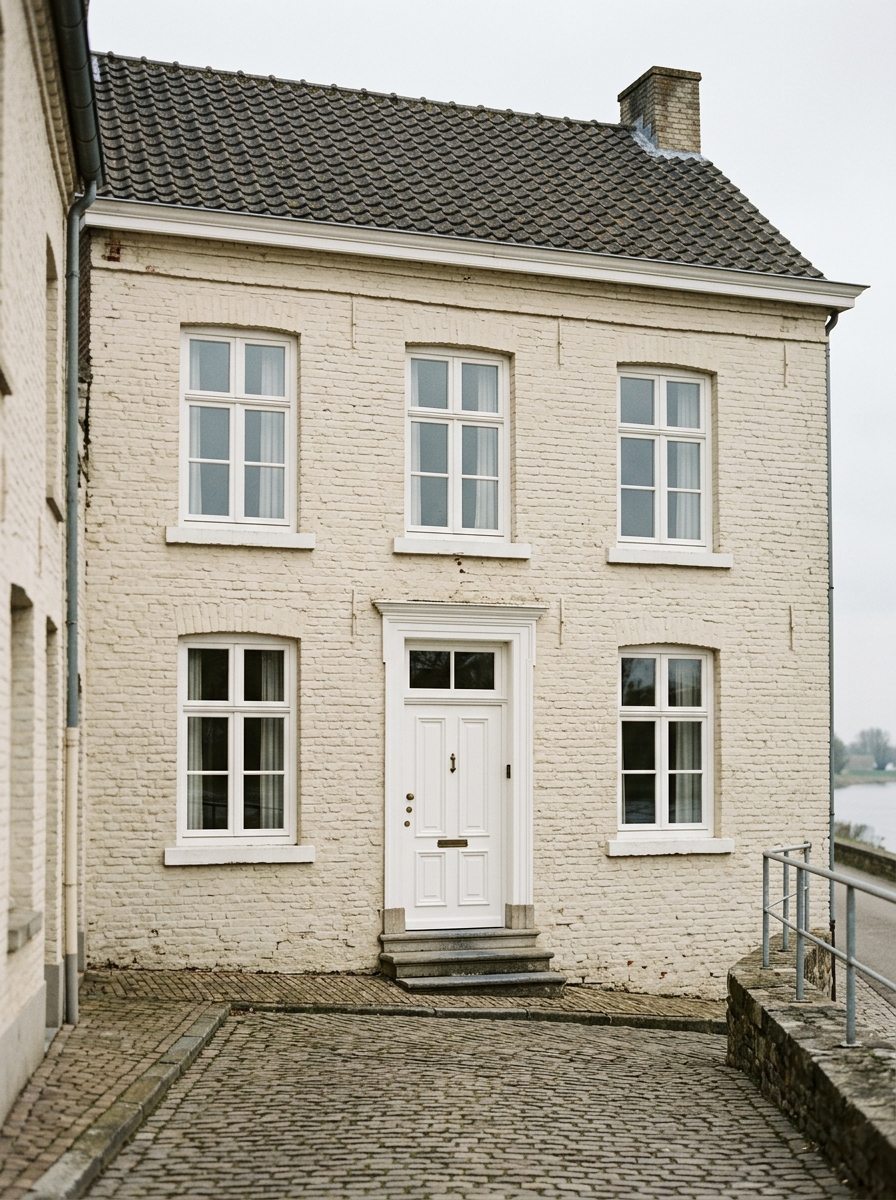 Klassieke dijkwoning in Maasbracht met witte kozijnen, schilder in Maasbracht door VDB Schilderwerken