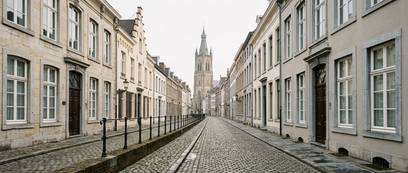 Historische straat in Roermond met klassieke grachtenpanden richting Sint-Christoffelkathedraal, schilder in Roermond VDB Schilderwerken