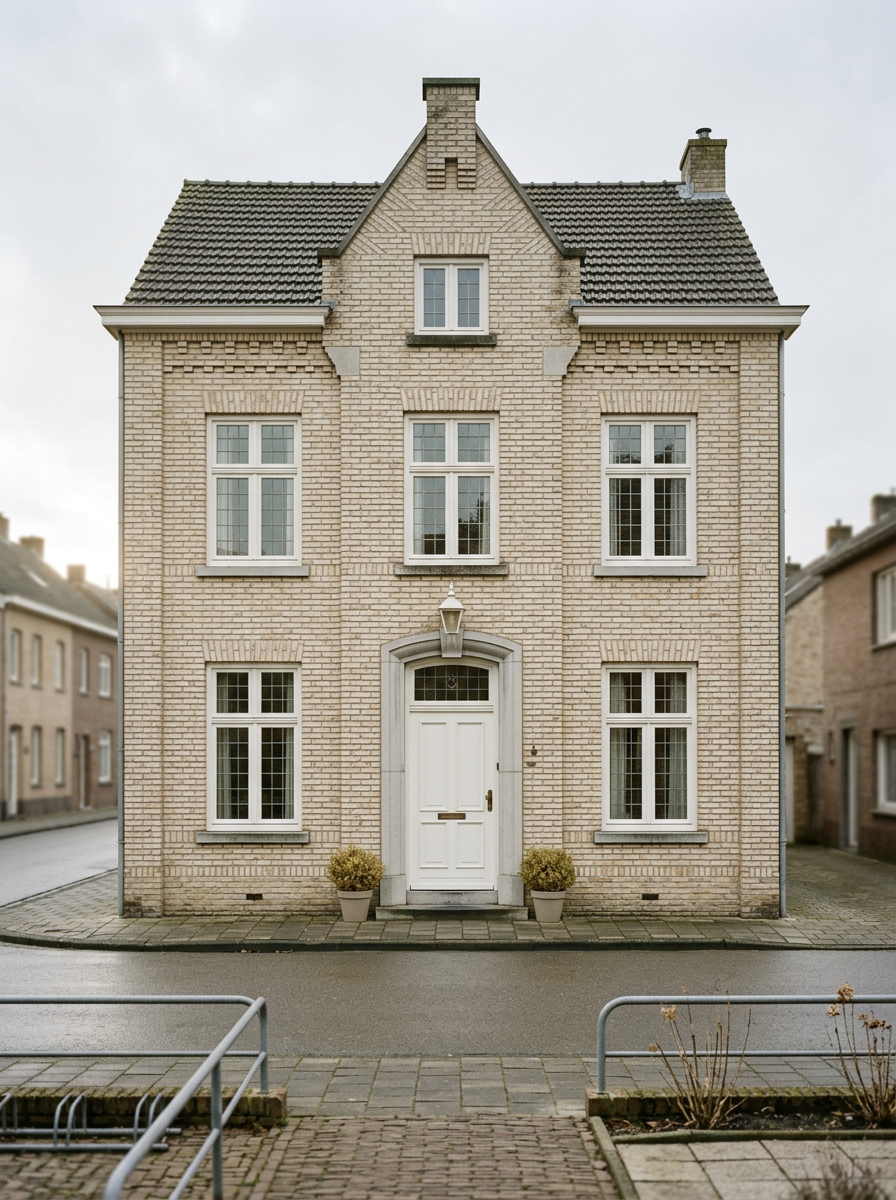 Karakteristieke mijnwerkerswoning in Brunssum met witte kozijnen, schilder in Brunssum door VDB Schilderwerken