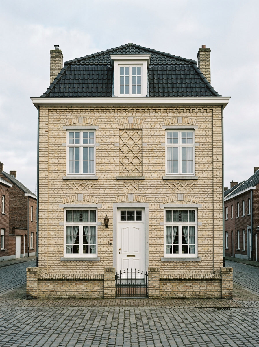 Karakteristieke mijnwerkerswoning in Landgraaf met witte kozijnen, schilder in Landgraaf door VDB Schilderwerken