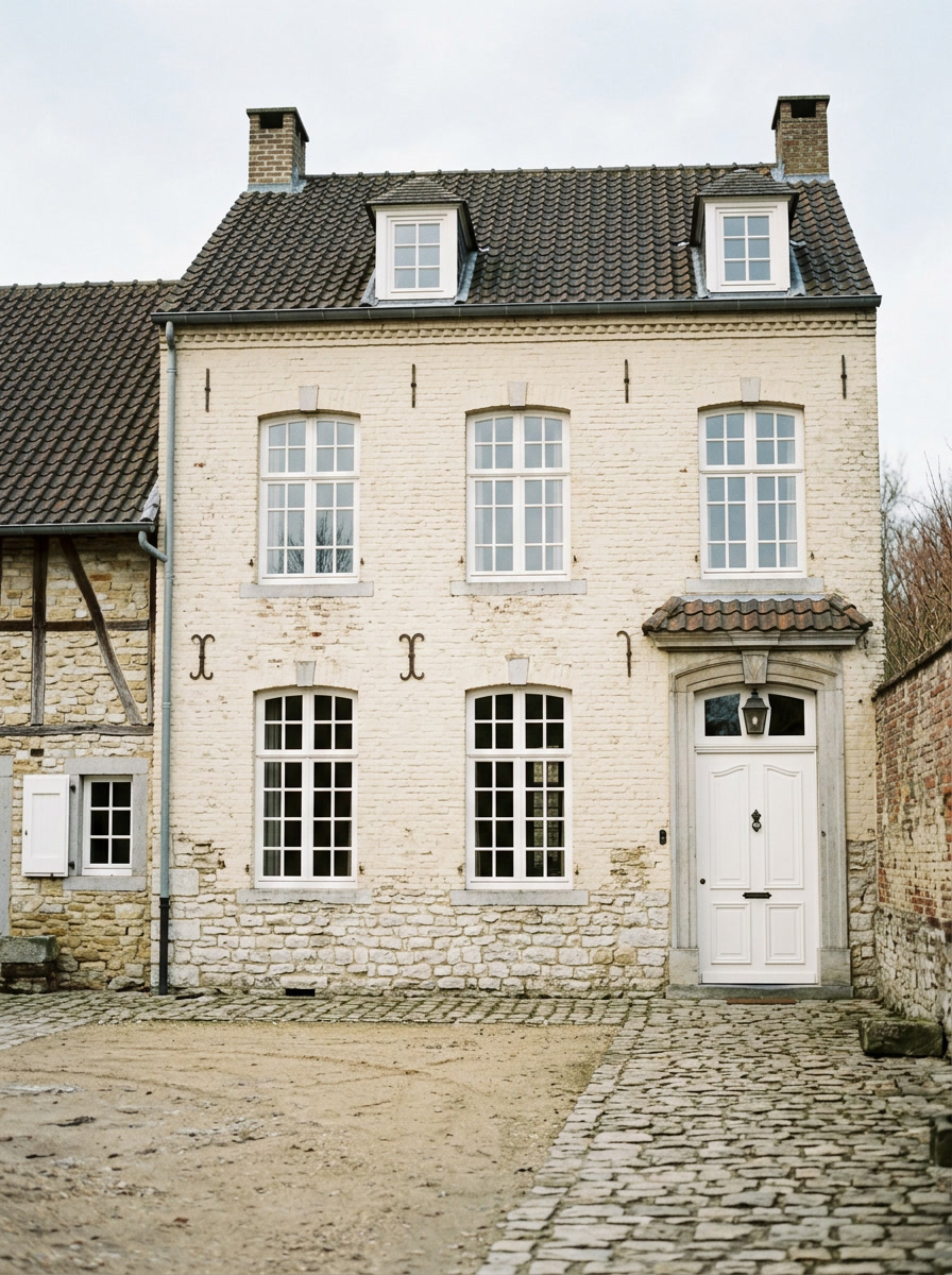Klassieke Limburgse boerderij met natuursteen in Voerendaal met witte kozijnen, schilder in Voerendaal door VDB Schilderwerken